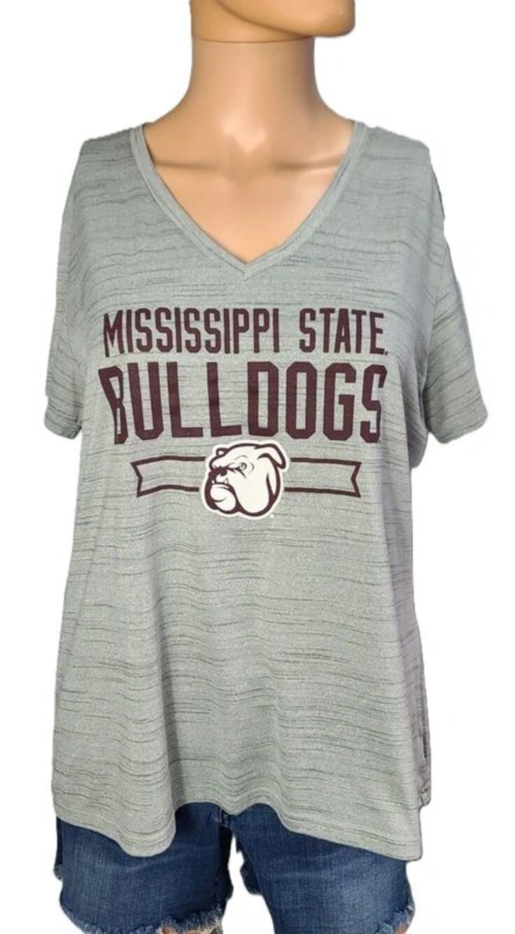 Under Armour L Mississippi State Bulldogs T-Shirt Heathered Gray HeatGear V-Neck
